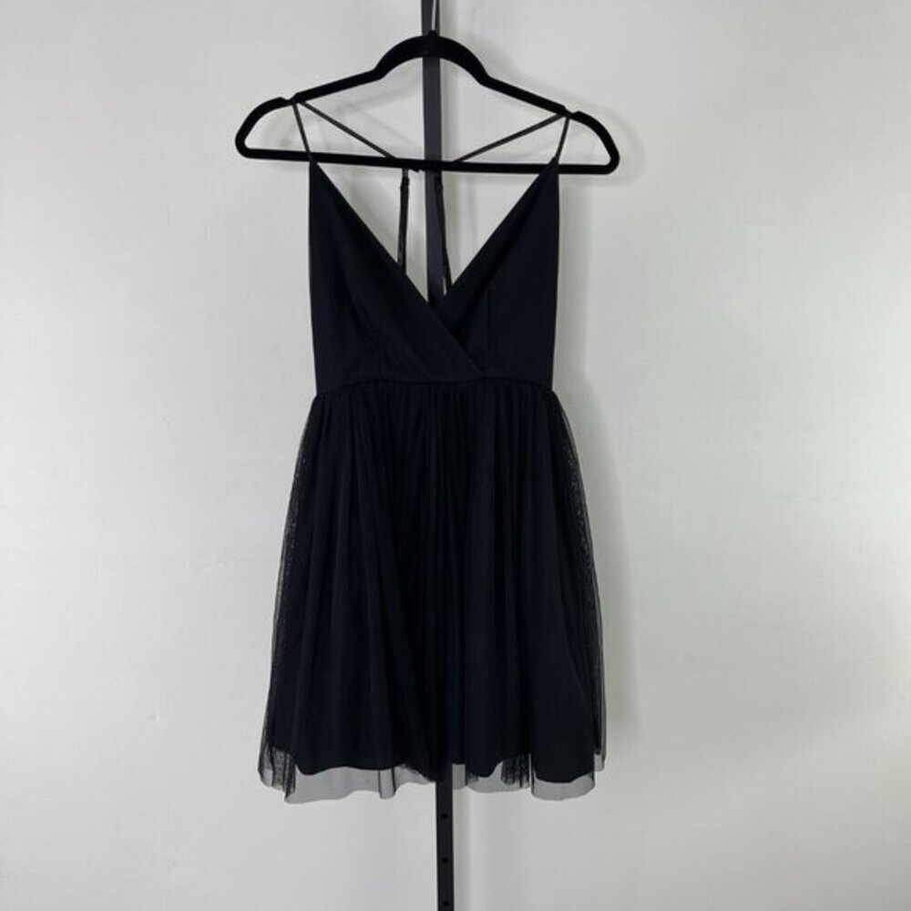 Asos Women's Black Fit & Flare Zip-back Little Tulle Mini Ballerina Dress Size 4